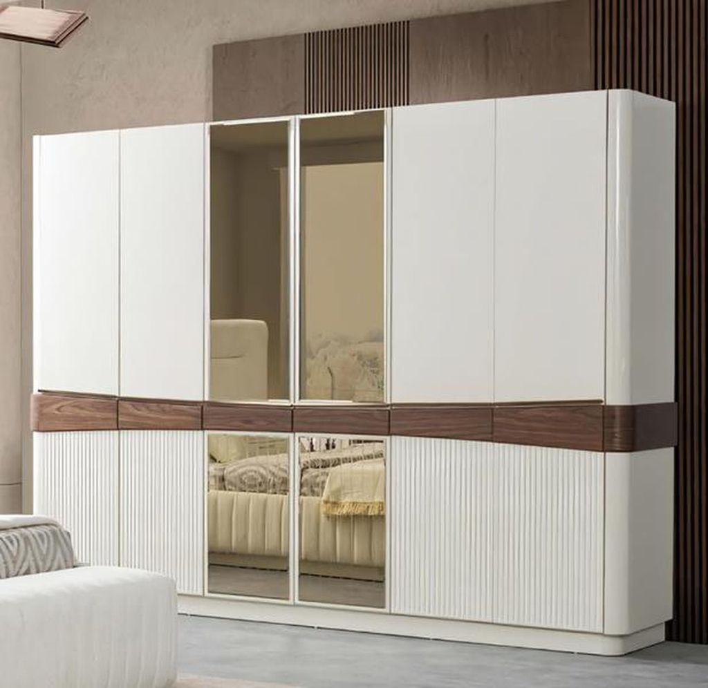 Designer Schlafzimmer Set Bett 2x Nachttische Sitzbank Kleiderschrank Set