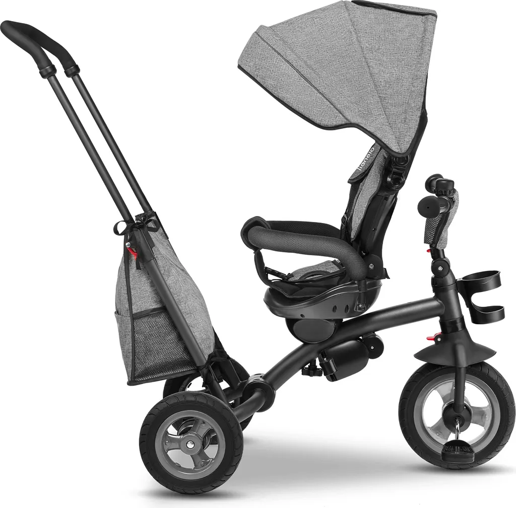 Lionelo Tris Tricycle évolutif enfant dès 1 an Gris avec canne parentale
