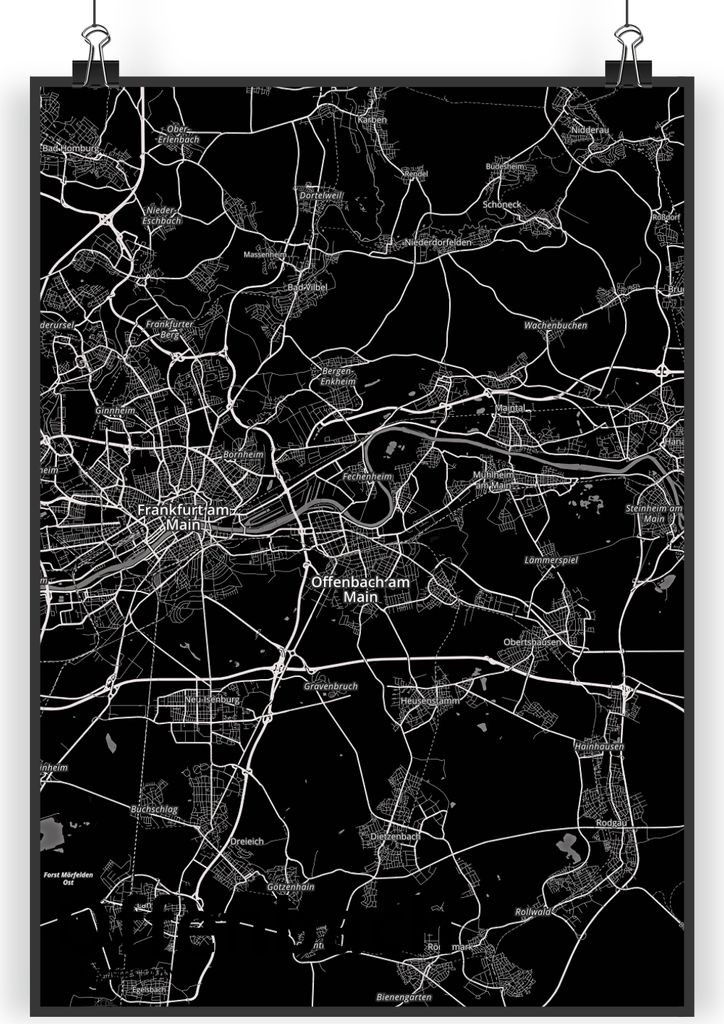 Mr. & Mrs. Panda Bild Offenbach DIN A4 - Geschenk, Kunstdruck, Wanddekoration, Wandbild, Stadt Dorf Karte Landkarte Map Stadtplan, drucke, Plakat
