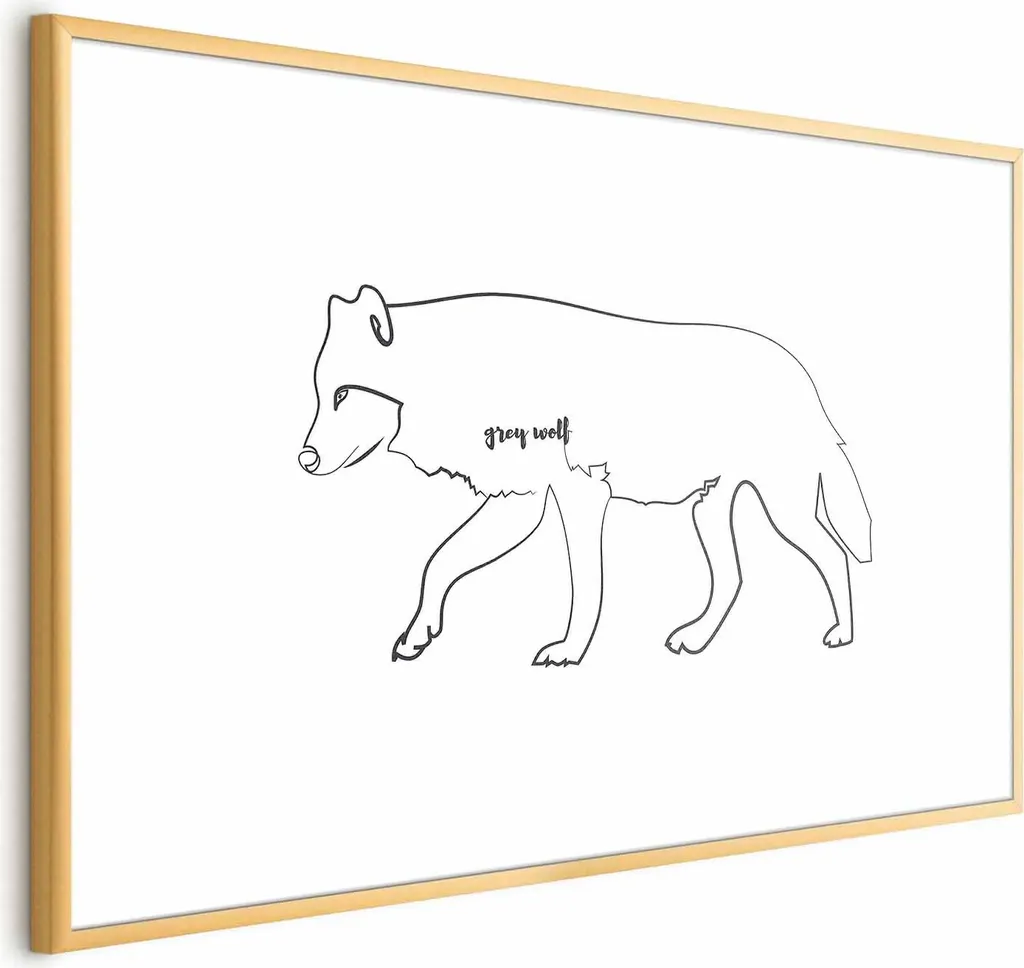 Poster Lupo Guardiano 90x60 - Cornice Oro e Margine Bianco Artistico