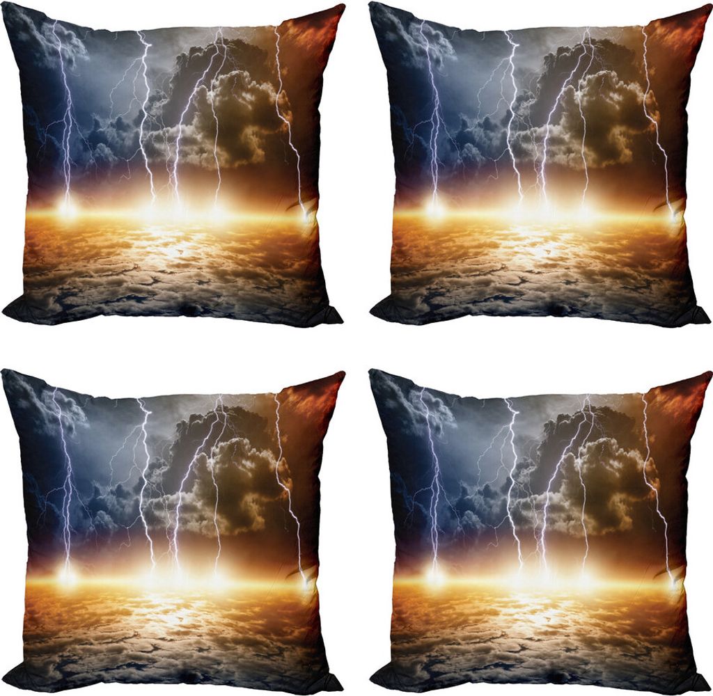 ABAKUHAUS Donner Kissenbezug Set (4 Stück), Wolken mit Bolzen, Moderner Doppelseitiger Digitaldruck, 60 cm x 60 cm, Mehrfarbig