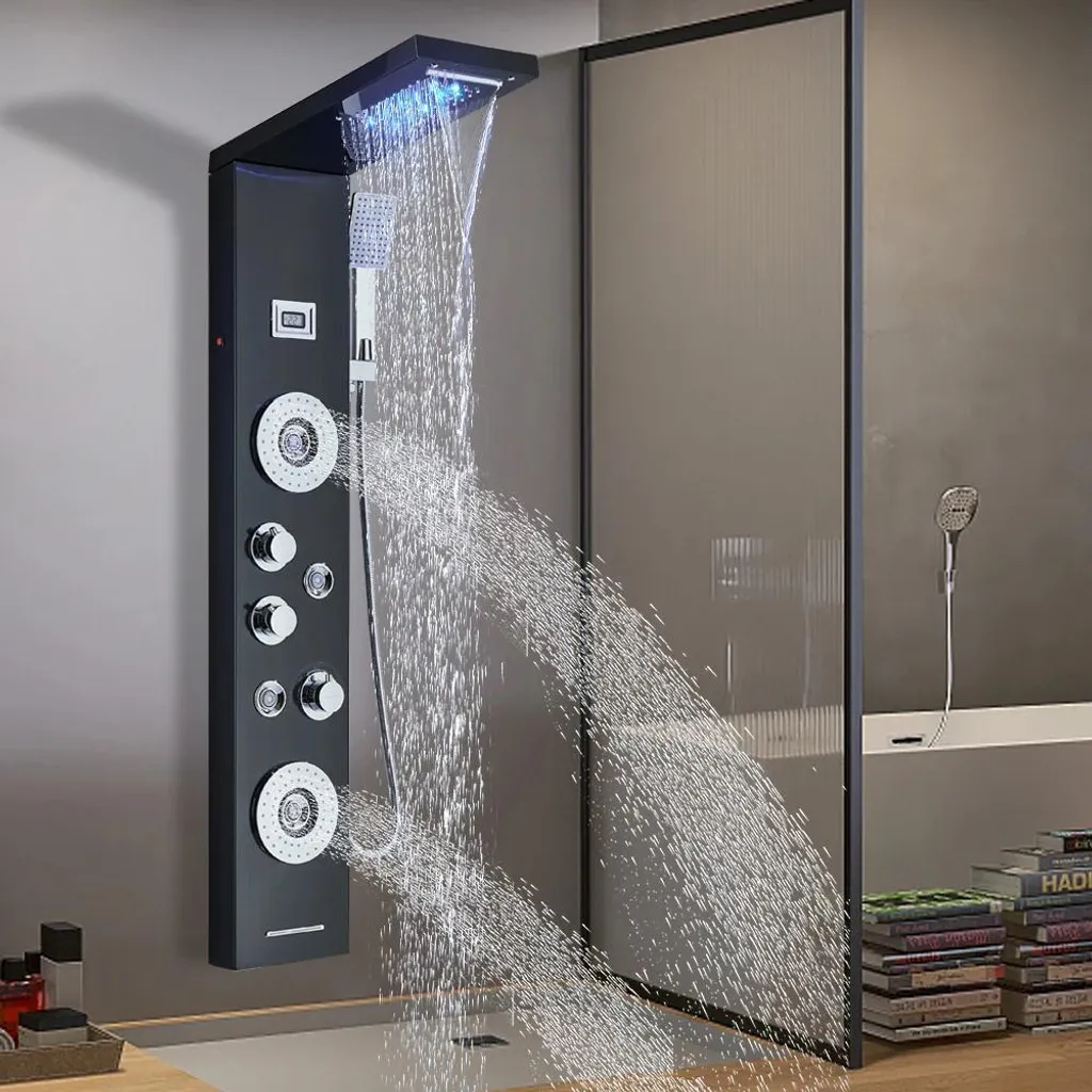 Colonne de douche hydromassante LED blanche avec mitigeur 3 poignées