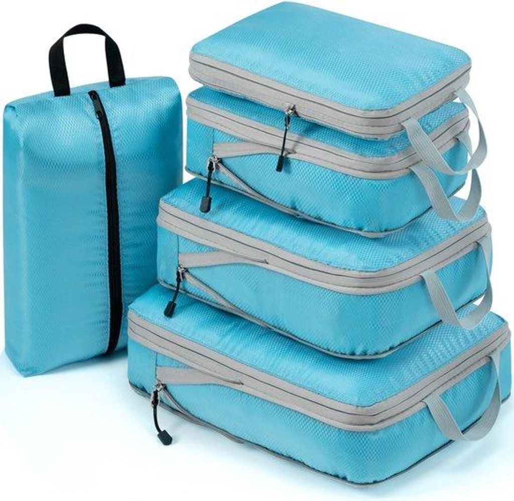 Reis Organizer Kompressionsboxen Reiseboxen Reisegepäck zweifach gefaltete Reisebeutel 5 Stück (himmlischblau)