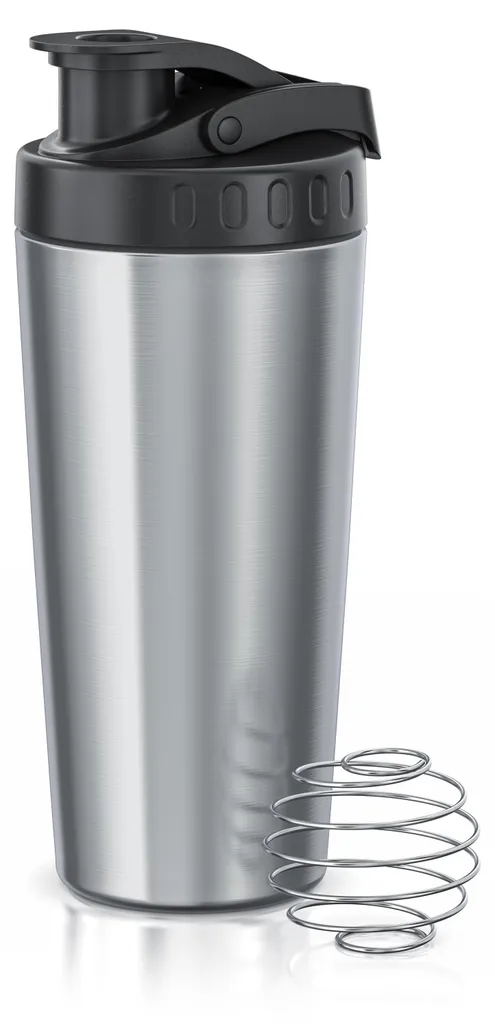 Arendo protein shaker in acciaio inox, protein shaker 750 ml, richiudibile, lavabile in lavastoviglie, in acciaio inox, tazza di miscelazione, maniglia per il trasporto, senza BPA, per viaggi, yoga, fitness, sport