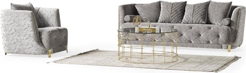 Grau Luxus 2tlg Wohnzimmer Set Sofa 3-Sitzer Sessel Modernes Design Couch