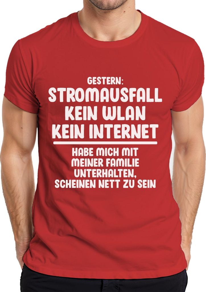 Stromausfall kein WLAN kein Internet Offline Gamer Humor Spaß Herren T-Shirt, Rot, S
