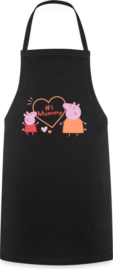 Spreadshirt Peppa Pig Design No. 1 Mummy: Peppa & Mama Wutz Kochschürze, One size, Schwarz