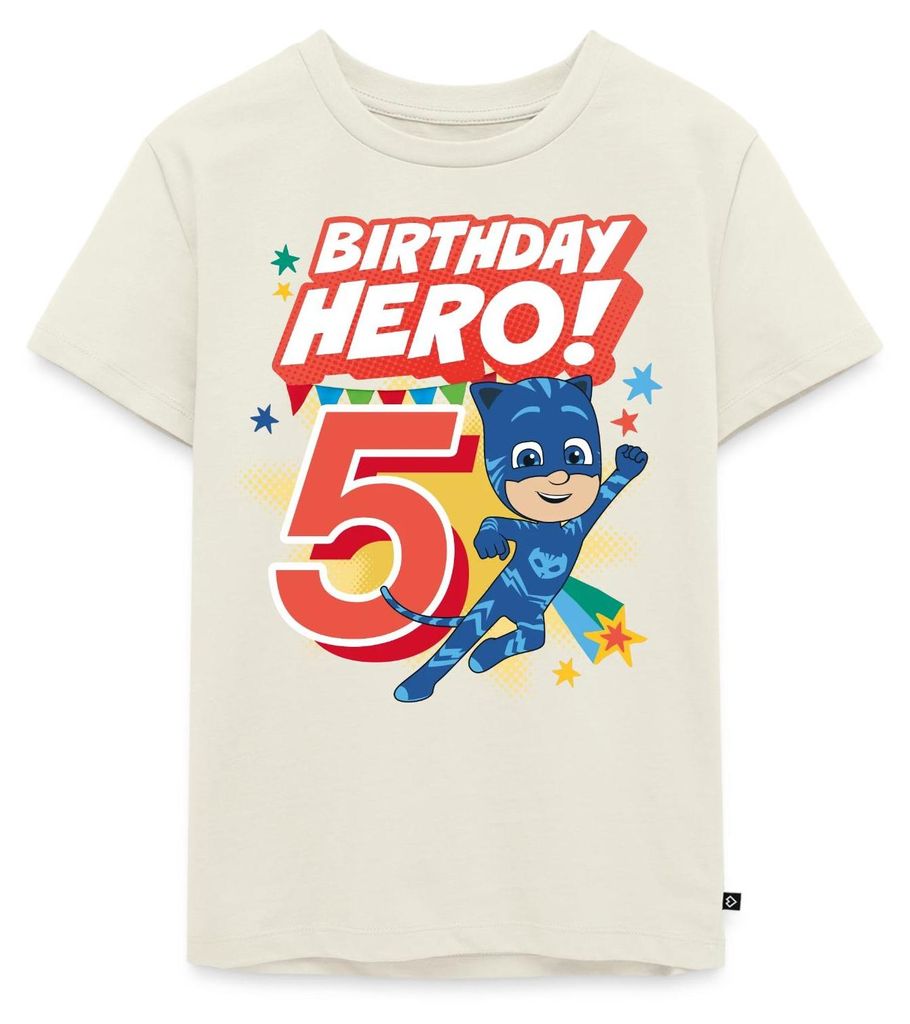 Spreadshirt PJ Masks Catboy Birthday Hero 5. Geburtstag Kinder Premium T-Shirt, 122/128 (6 Jahre), Naturweiß