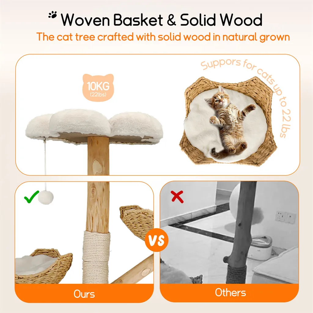 Arbre à Chat 111cm Stable - Solution Anti-Griffures avec Panier Confort - 10