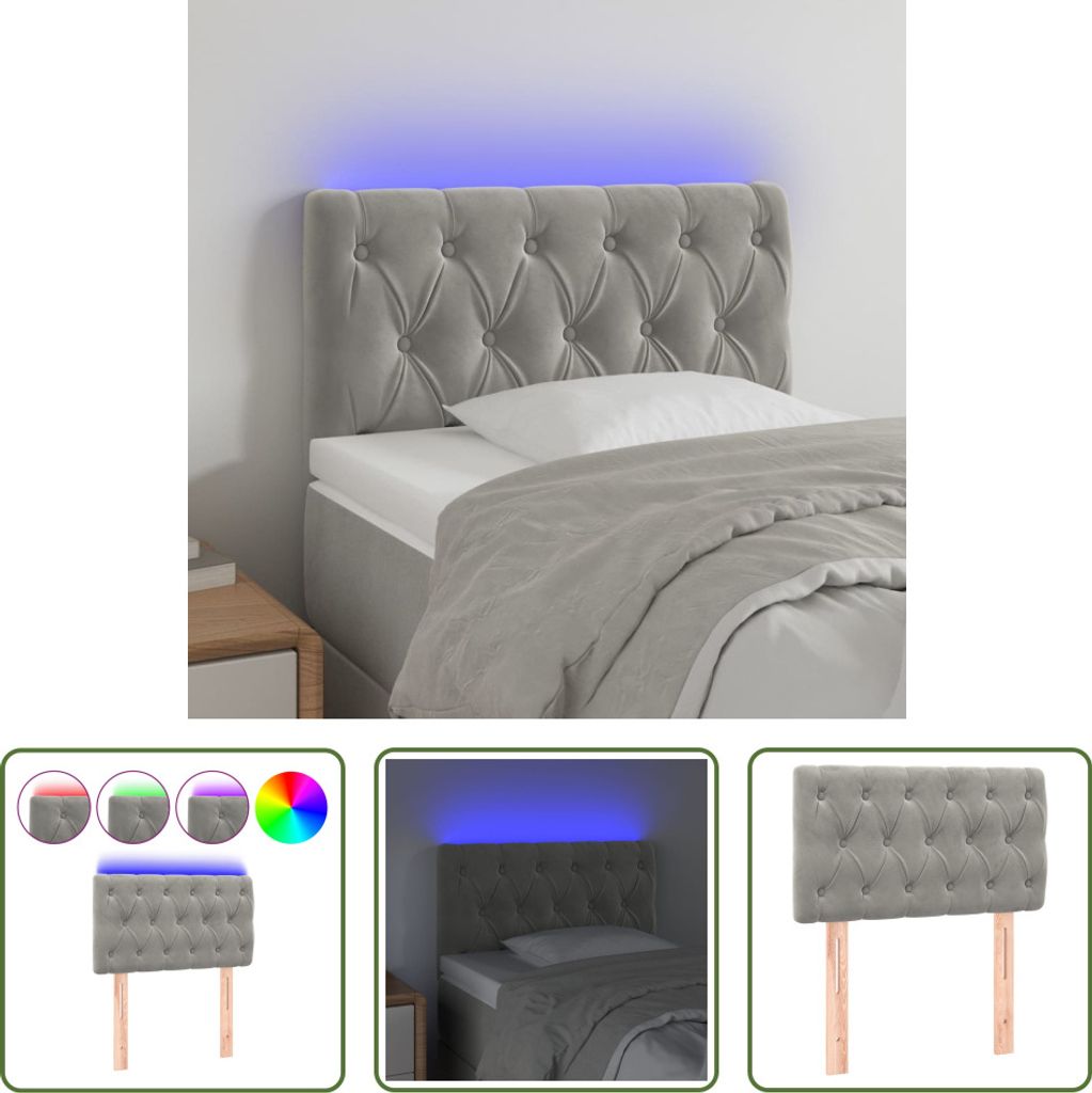 The Living Store LED Kopfteil Hellgrau 80x7x78/88 cm Samt