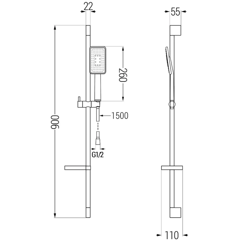 Ensemble de douche coulissante DS54 noir et chrome - Réf 785544583-17 - 2