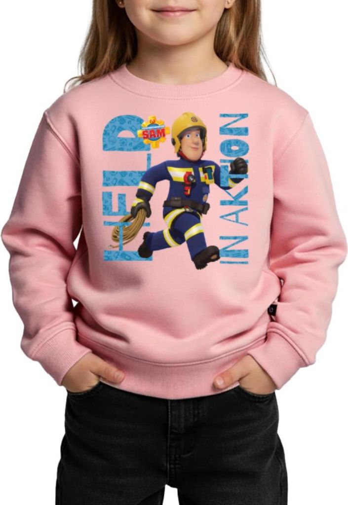 Spreadshirt Feuerwehrmann Sam Held In Aktion Cooles Design Kinder/Teenager Premium Pullover, 146/152 (10 Jahre), Rosa