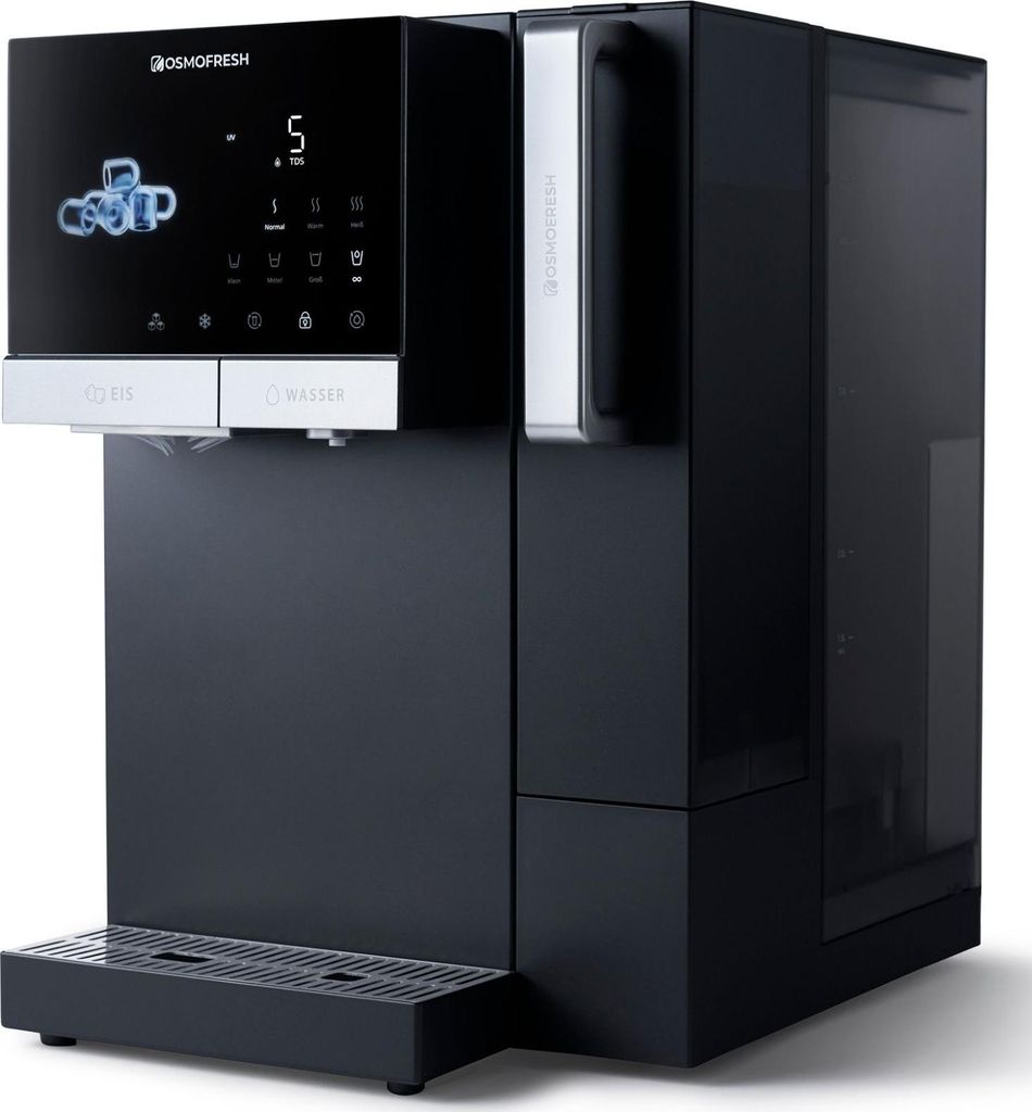 OsmoFresh Fusion Ice Osmoseanlage - mit Eiswürfeln | gekühltes Wasser | kochend heißes Wasser | ohne Wasseranschluss | wenig Abwasser - UVC LED