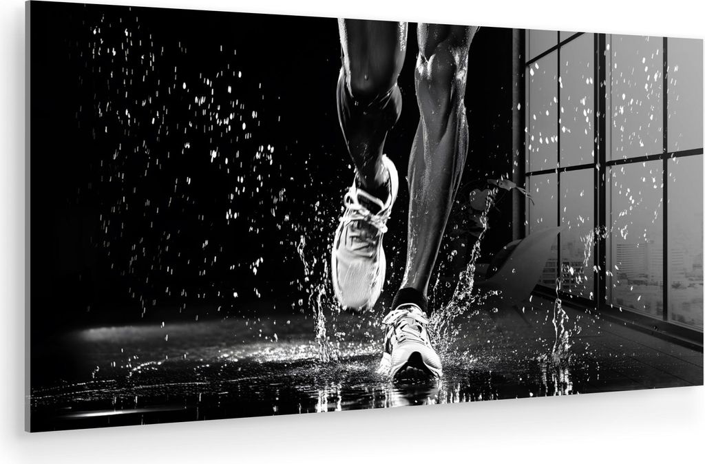 MuchoWow Glasbilder - Bilder auf Wandbild - Foto auf Glas Laufschuhe - Laufen - Drops - Schwarz 80x40 cm Wanddekoration aus Glas - Acrylglasbild - ...