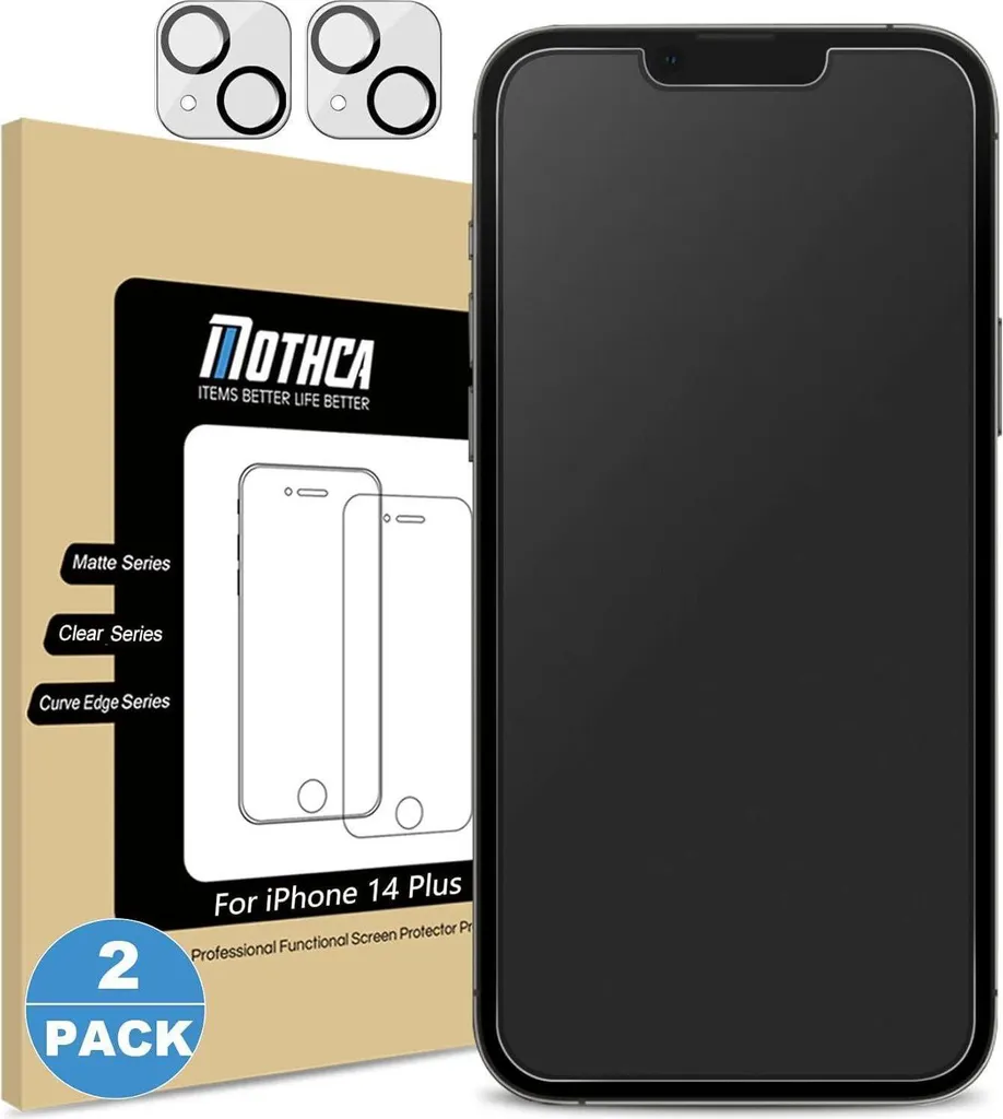 Mothca iPhone 14 Plus Vetro Temperato Opaco 2+2 Proteggi Obiettivo