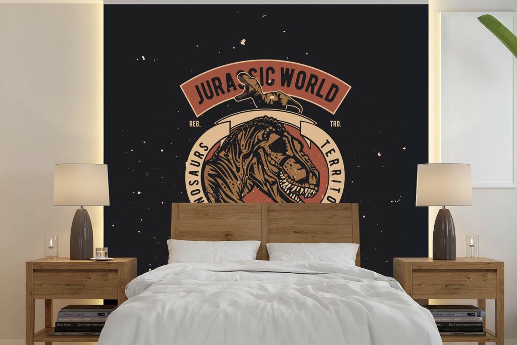 MuchoWow Fototapete für Wohnzimmer oder Schlafzimmer Wandtapete Vinyl Motivtapete Jurassische Welt - Dinosaurier - Vintage - 350x350 cm - Schlaf...