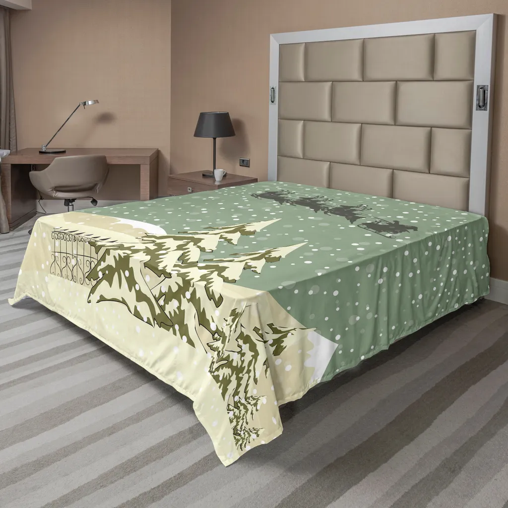 Drap plat de Noël pour lit décoratif ambiance festive Père Noël volant