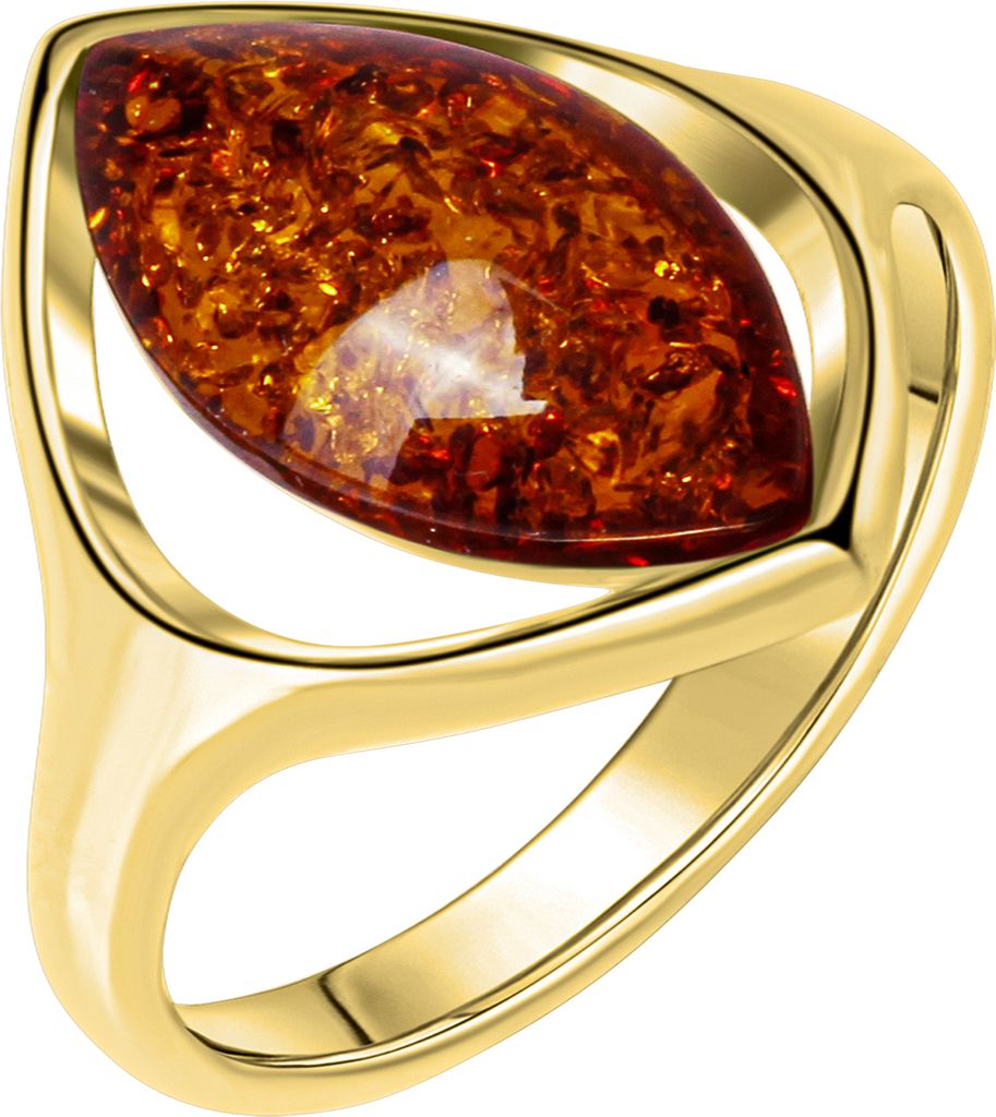 V Ring 925/- Sterling Silber vergoldet mit Bernstein