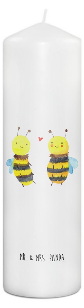 Mr. & Mrs. Panda Kerze Biene Verliebt 29 x 8 cm XL - Weiß - Geschenk, Stumpenkerze, Blockkerze, Wachskerze, Erinnerungslicht, Bedruckte