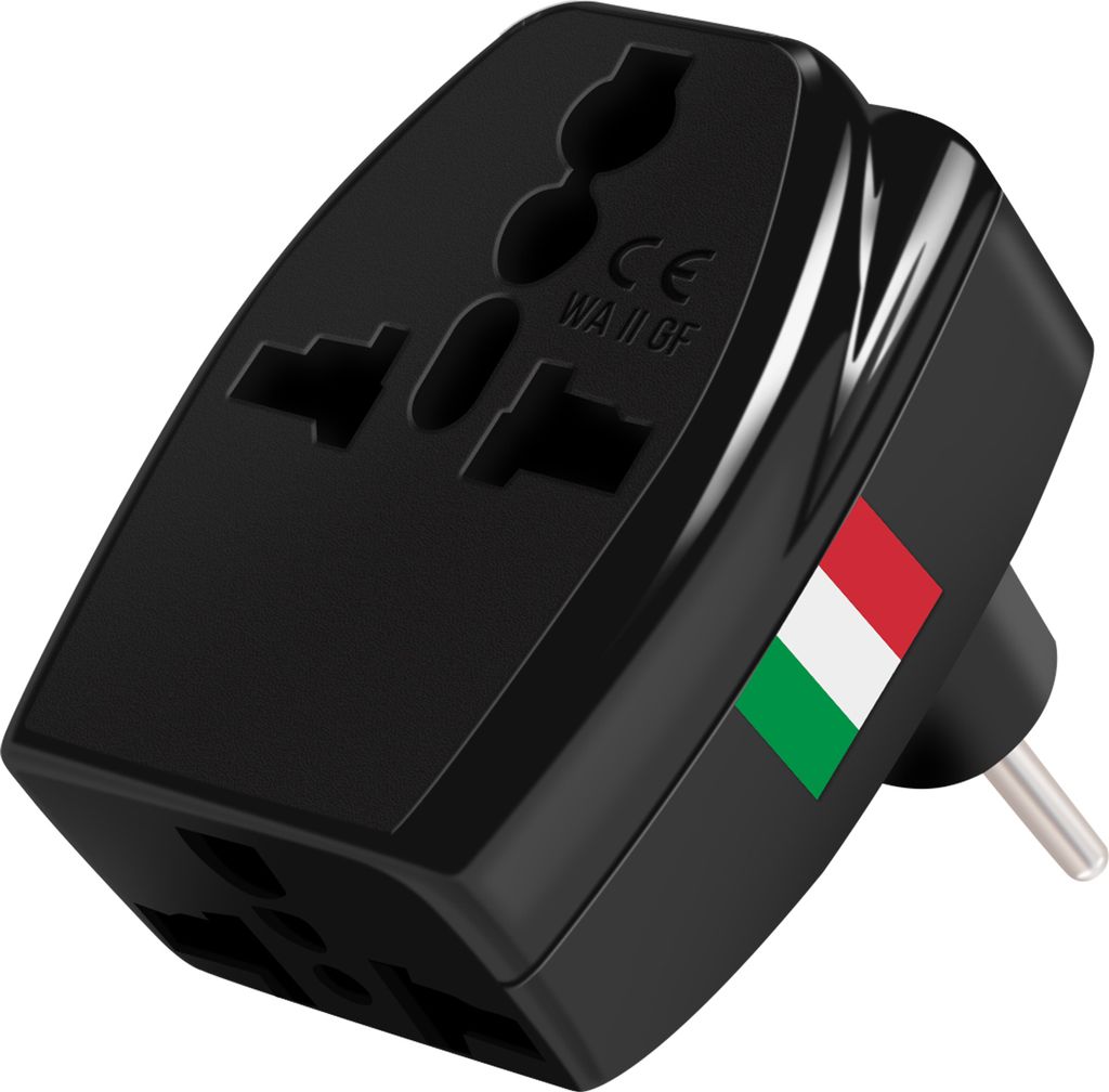 Akashi, Reiseadapter Typ L Italien 3 Ausgänge, Schwarz