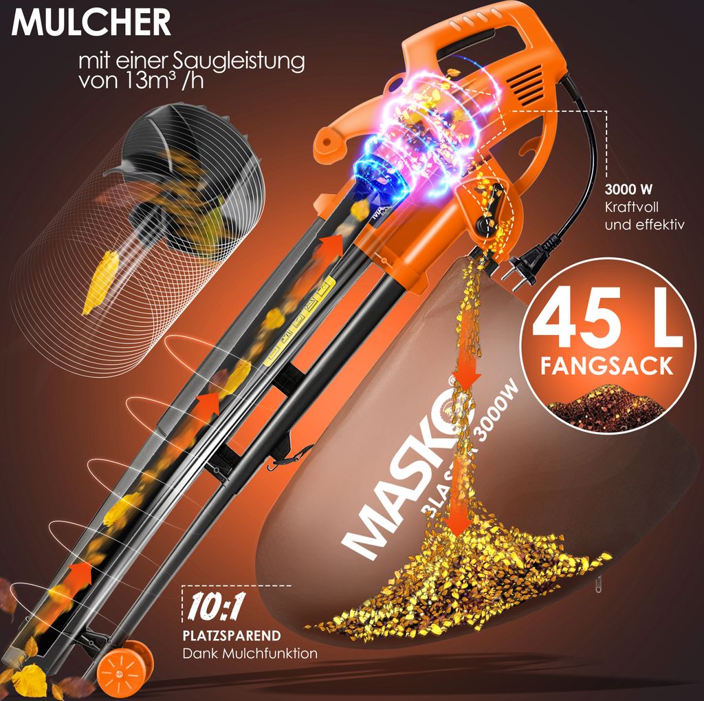 MASKO® Elektro Laubsauger 3in1 Elektrischer 3000W 45L Produktbild 7