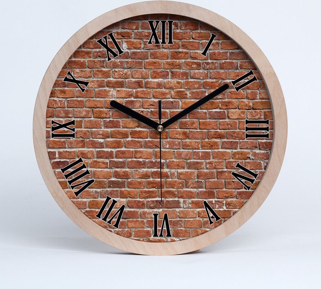 Holzuhr 20fi cm wanduhr - schwarze Spitzen - Ziegelwand