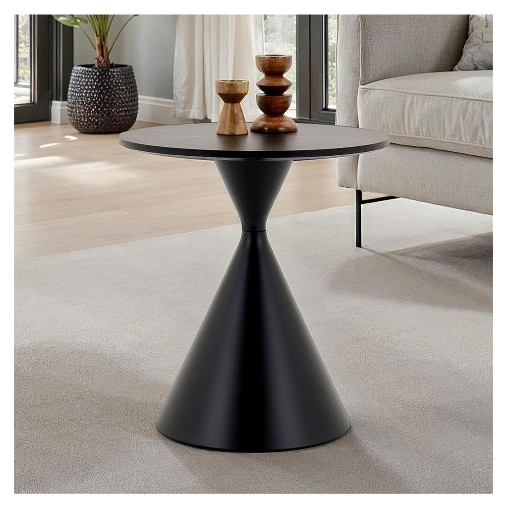 Runder Couchtisch ISOMA Ø50 cm, Schwarz – moderner Wohnzimmertisch mit MDF-Holzdekor und stabilem Metallgestell mit Pulverbeschichtung, geeignet...