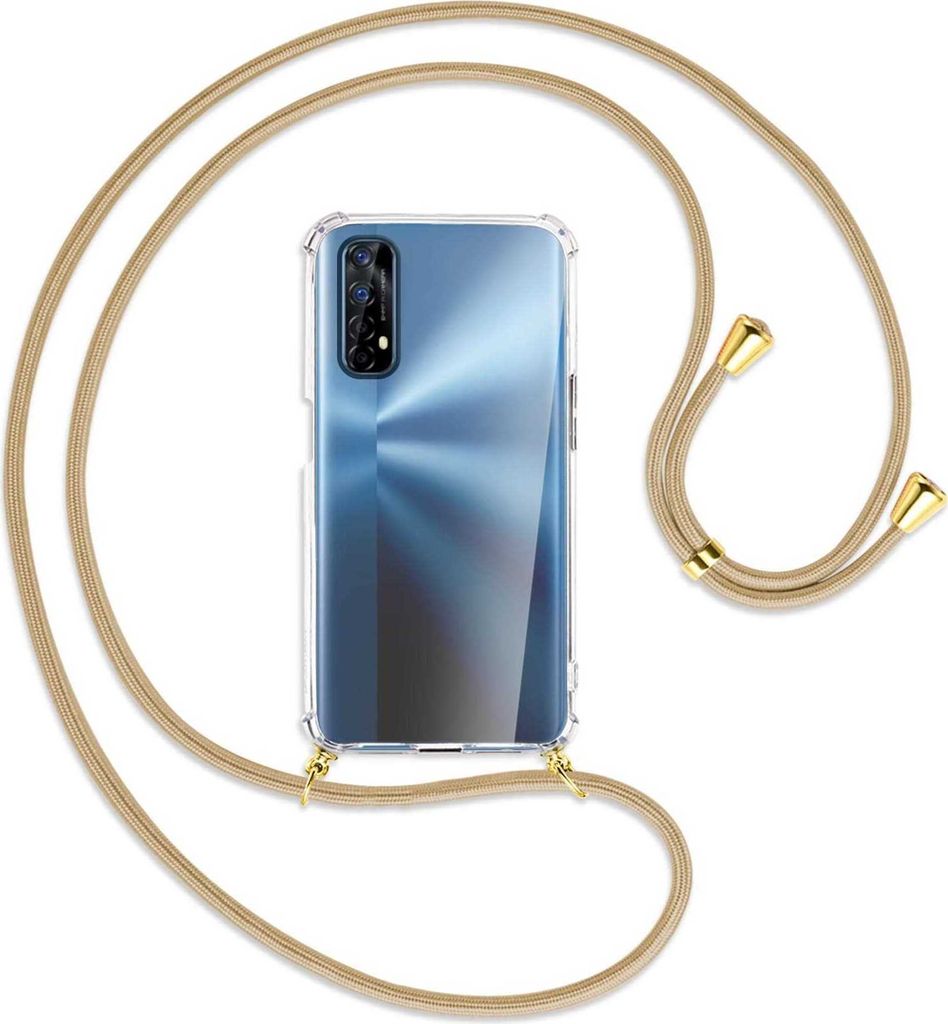 Handykette Backcover-Schutzhülle mit Band (Metall goldfarben) für Realme 7 (RMX2151) - caramel