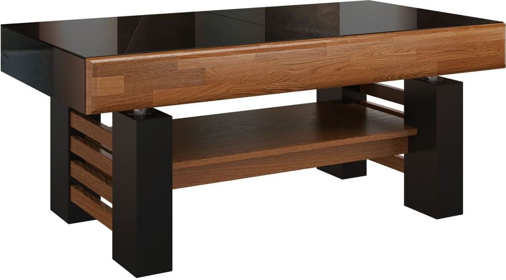 Höhenverstellbarer Esstisch "Postira" 24, Farbe: Walnuss / Schwarz, teilmassiv - Abmessungen: 52 - 76 x 120 - 160 x 70 cm (H x B x T)