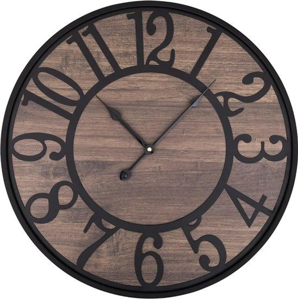Pendule murale en bois noir 40cm, accessoire déco style industriel