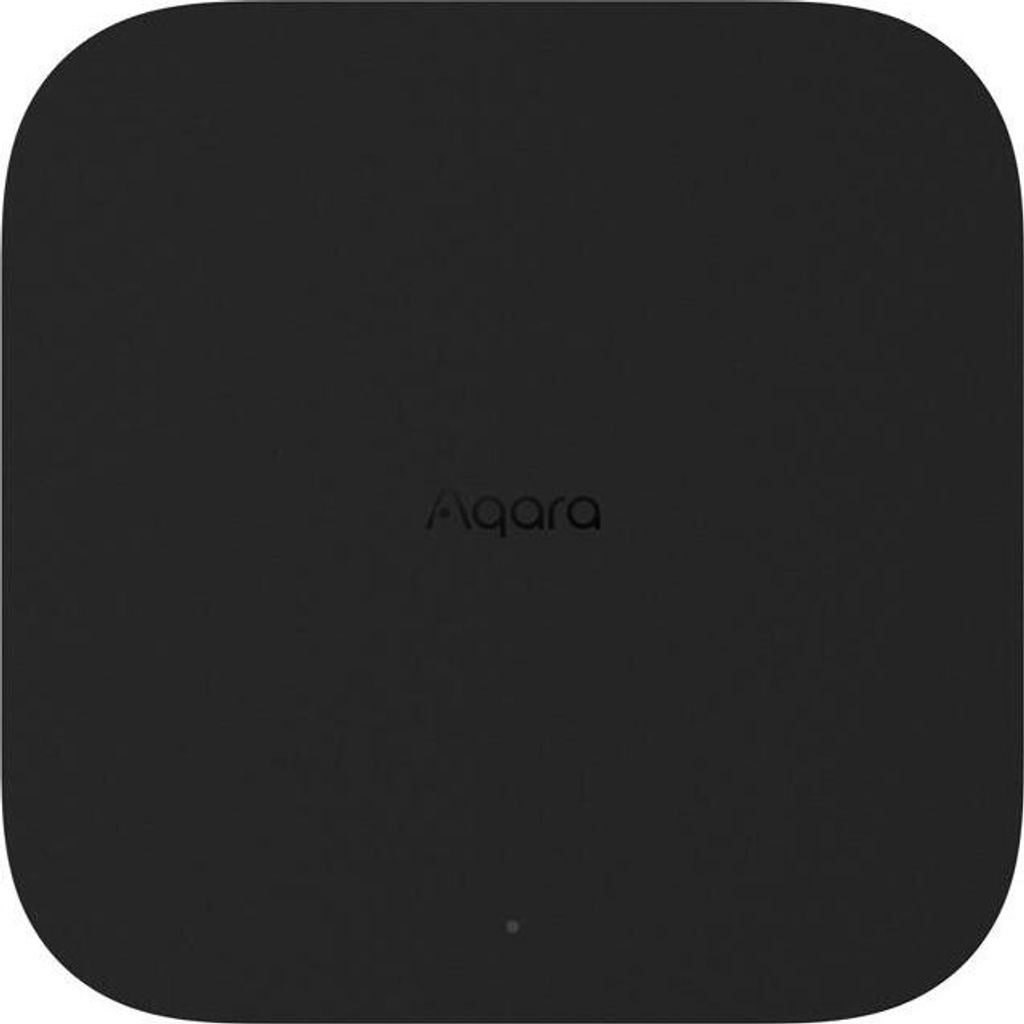 A top-down view of a black Aqara Hub M3 device.