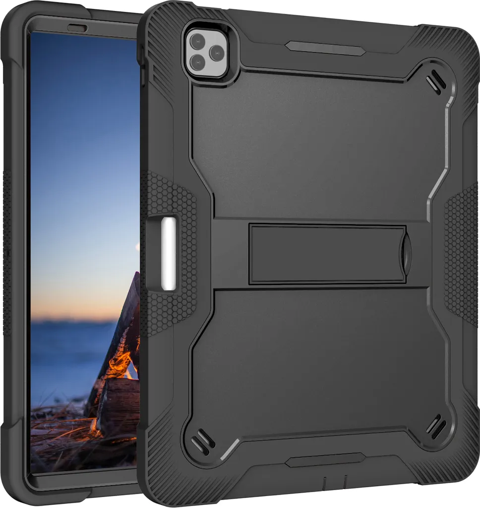 Custodia per iPad Pro 12.9 2022/2021/2020/2018, custodia protettiva ibrida rugged per tablet con supporto nero