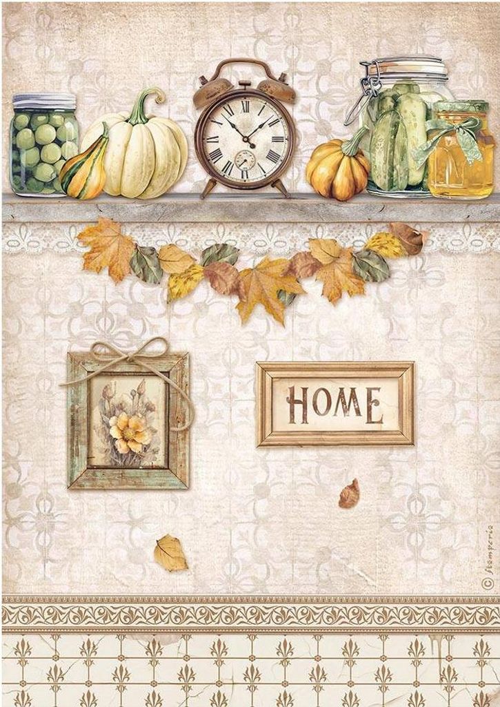 Reispapier Decoupage Bastelpapier Golden harmony A4 - Stamperia - Kürbisgesellschaft