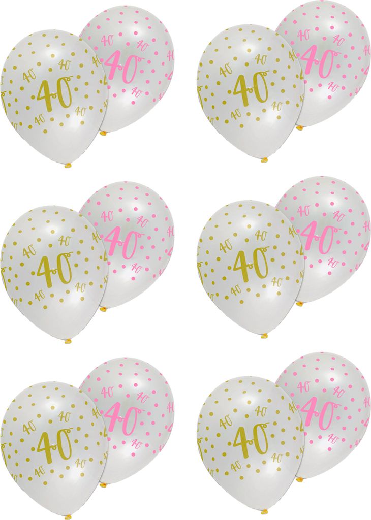 Creative Party - Ballons, Latex, 40. Geburtstag 6er-Pack SG35782 (Einheitsgröße) (Weiß/Pink/Gold)