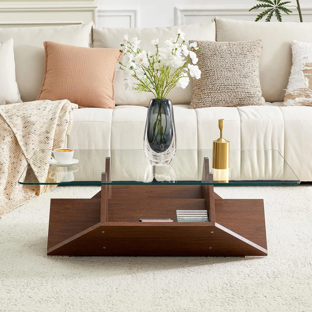 Optimisez votre salon : Table basse à rangements multiples en noyer - 9