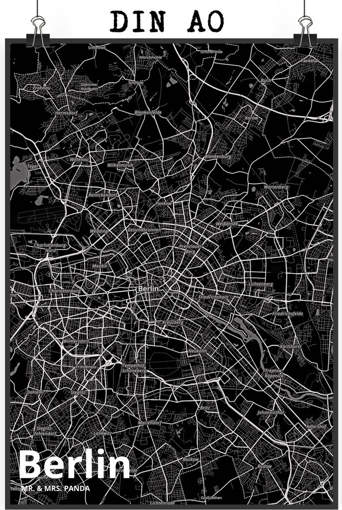 Mr. & Mrs. Panda Bild Berlin DIN A0 - Geschenk, kunstdruck poster, drucke, Stadt Dorf Karte Landkarte Map Stadtplan, wanddeko, Plakat