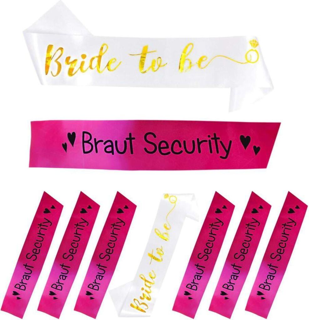 Oblique Unique Schärpe Bride to be + Braut Security Set JGA Hen Party weiß pink