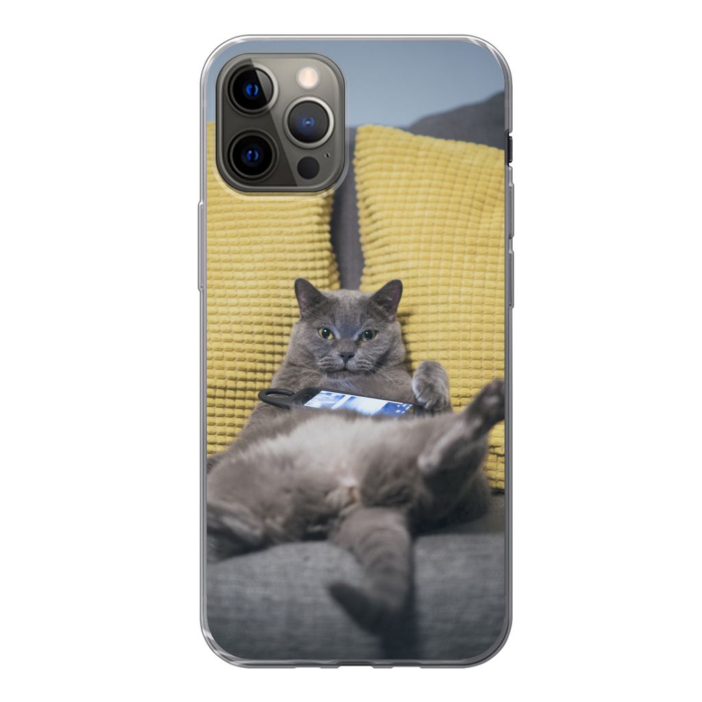 MuchoWow Handyhülle Schutzhülle Hülle für iPhone 13 Pro Katze - Bank - Faule Silikon Softcase Handy Hülle - Handy-Tasche