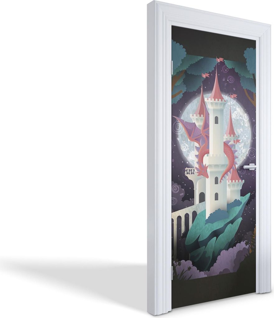 Wandtattoos Türen Selbstklebende Wandsticker Türtapeten - Burg und Drache - 85 x 205 cm