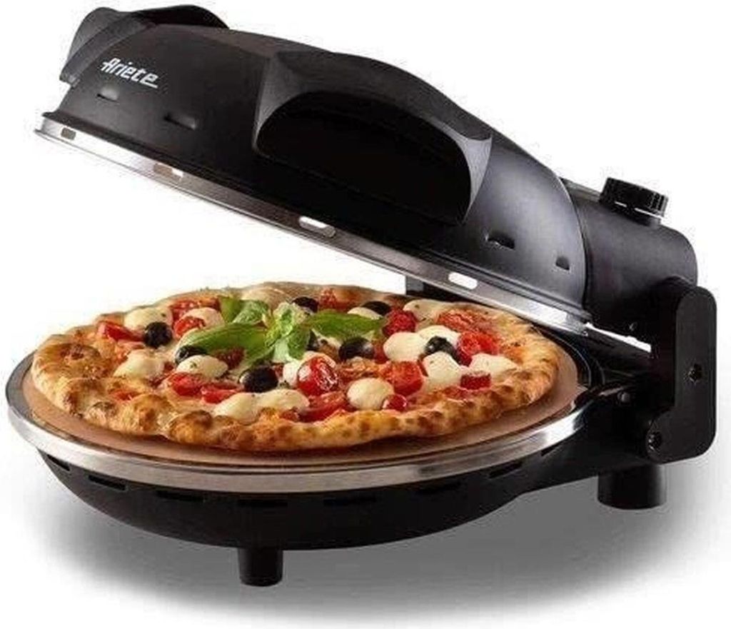 ARIETE Elektrische Pizza - 917 - Schwarz - Feuerfester Pizzastein - 1200 W Ø 33 cm - Maximale Temperatur 400 °C