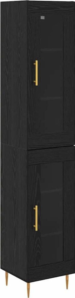 Highboard 2 pcs Schwarz Eichen-Optik Glas