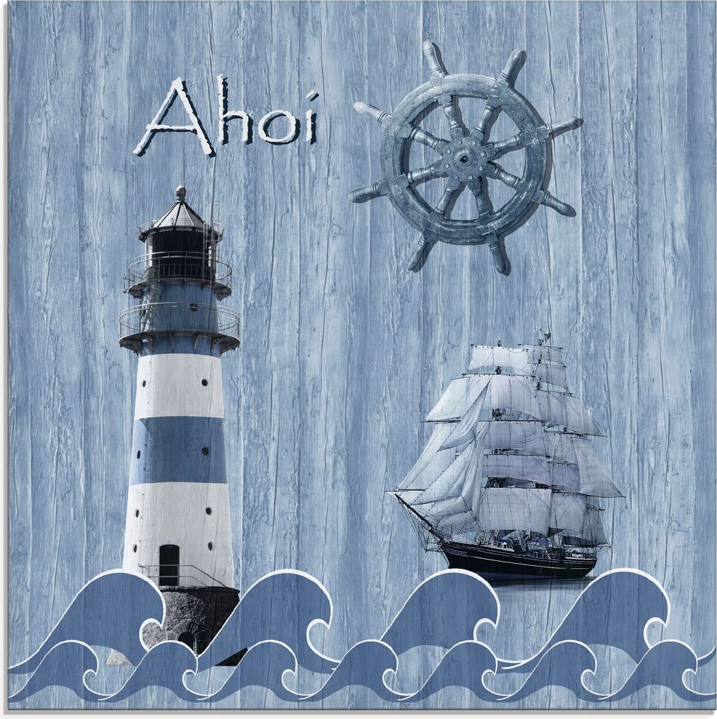 ARTland Glasbild Ahoi im maritimen Blau Größe: 30x30 cm