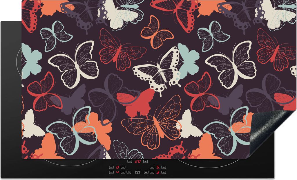 KitchenYeah Herdabdeckplatte Schmetterlinge - Muster - Abstrakt , 89x51cm, Küche Deko, Glaskeramikfeld Herdabdeckung, Abdeckplatte fùr Kochfeld