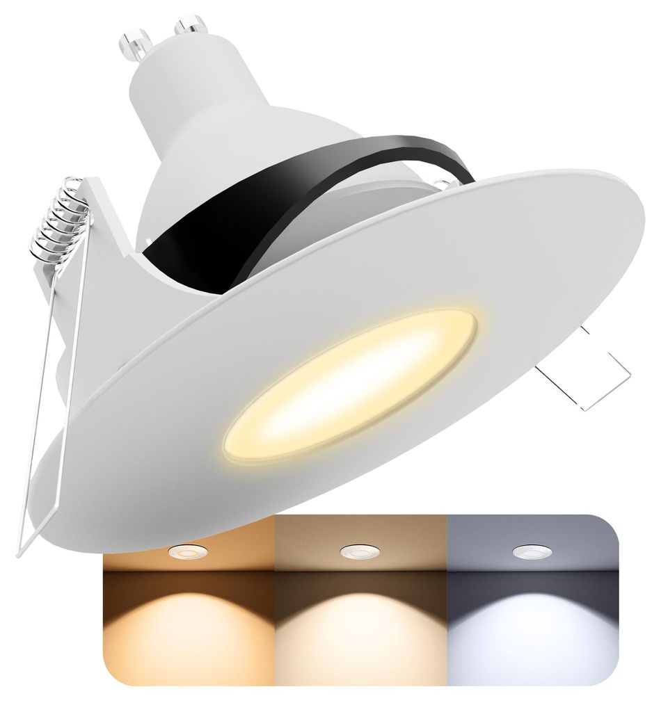 SSC-LUXon YOKU Einbaustrahler Bad schwenkbar IP65 inkl. LED GU10 230V drei einstellbaren Lichtfarben 3CCT 3W - Einbau Deckenspot Badezimmer rund & ...