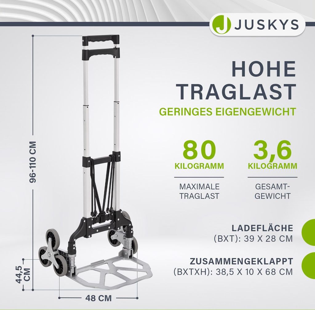 Juskys Treppensackkarre klappbar & bis 80 kg - für Treppen Produktbild 3