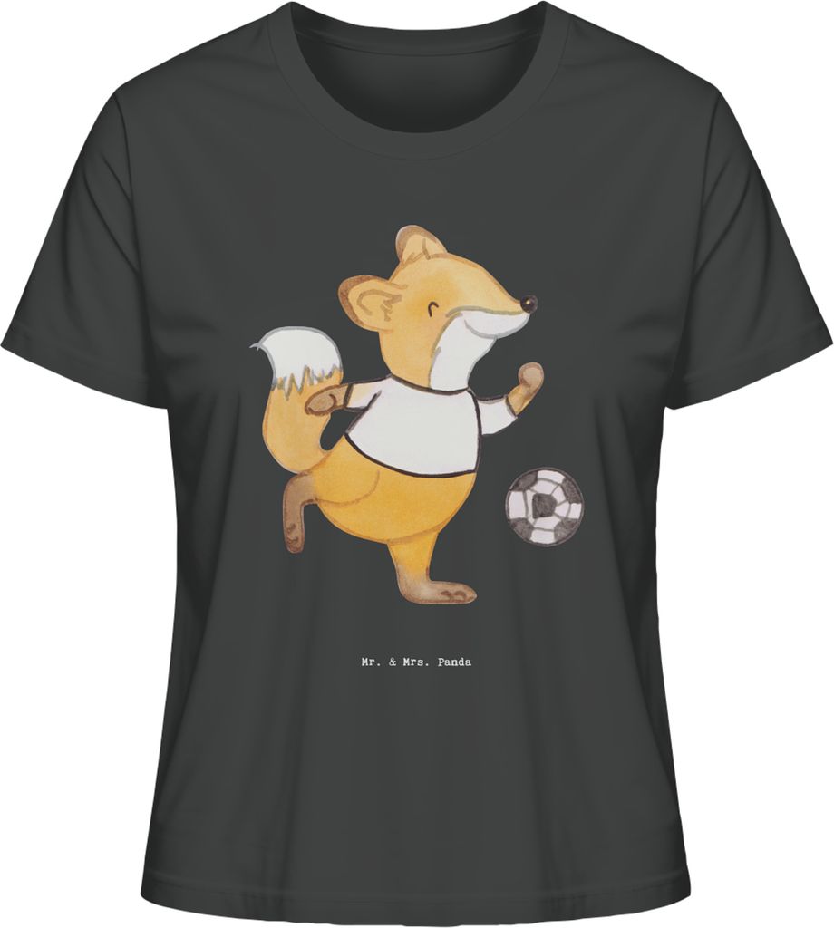Mr. & Mrs. Panda Baumwoll T-Shirt Damen Fuchs Fußball spielen Größe S - Anthrazit - Geschenk, Bolzplatz, Fußballer, Shirt Mit Spruch, Basic, Bo...