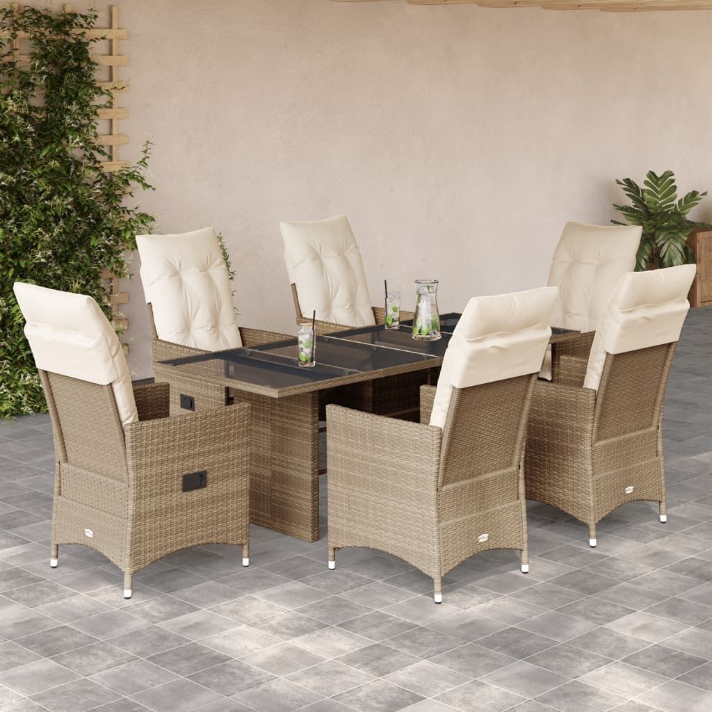 "Rabatt" 7-tlg. Garten-Essgruppe - mit tishe & Stuhl - mit Kissen Beige Poly Rattan - Lounge-Dining set CC10771