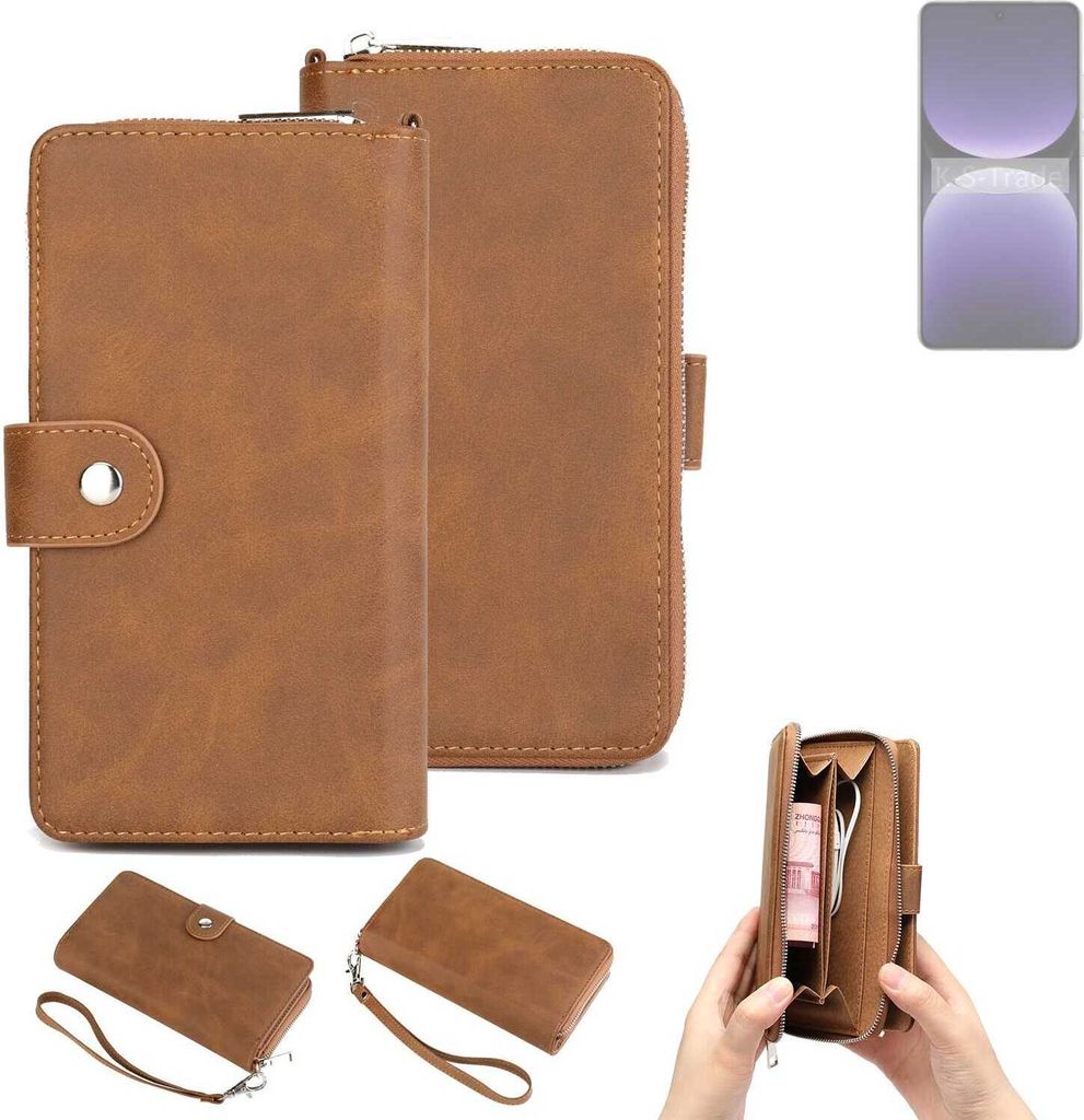 K-S-Trade Handyhülle Schutzhülle kompatibel mit Realme GT7 Pro & Portemonnee Tasche Handytasche Case Etui Geldbörse Wallet braun (1x)