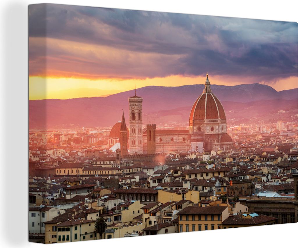 OneMillionCanvasses - Leinwandbilder - 140x90 cm, Florenz - Stadt - Licht, Wandbilder Kunstdruck Wanddekoration