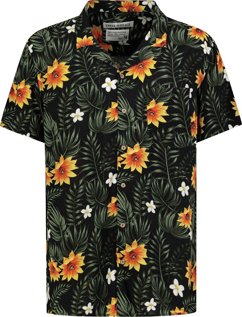Urban Surface Viskose Kurzarm-Hemd mit abstraktem Tropical Design Muster Größe: M